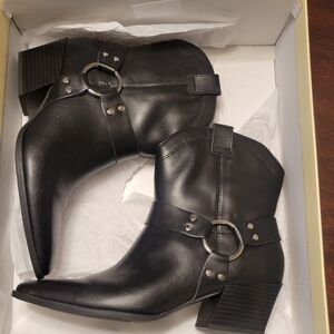 SOLD Open Edit Black Leather Ankle Boots